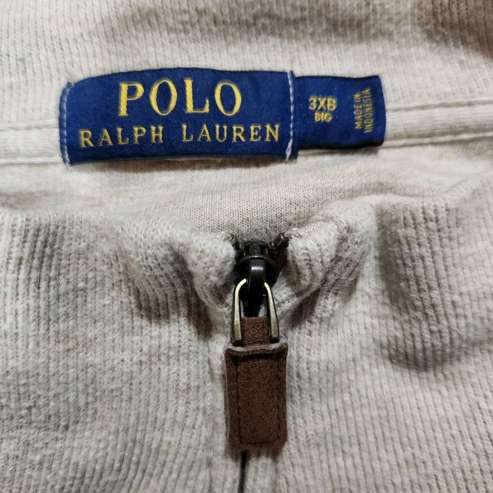 Polo Ralph Lauren Mens Sweater Size 3XB Quarter Zip Pullover 100% Cotton Beige - Picture 5 of 7